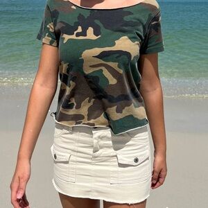 Brandy Melville Camo Print Off the Shoulder Top